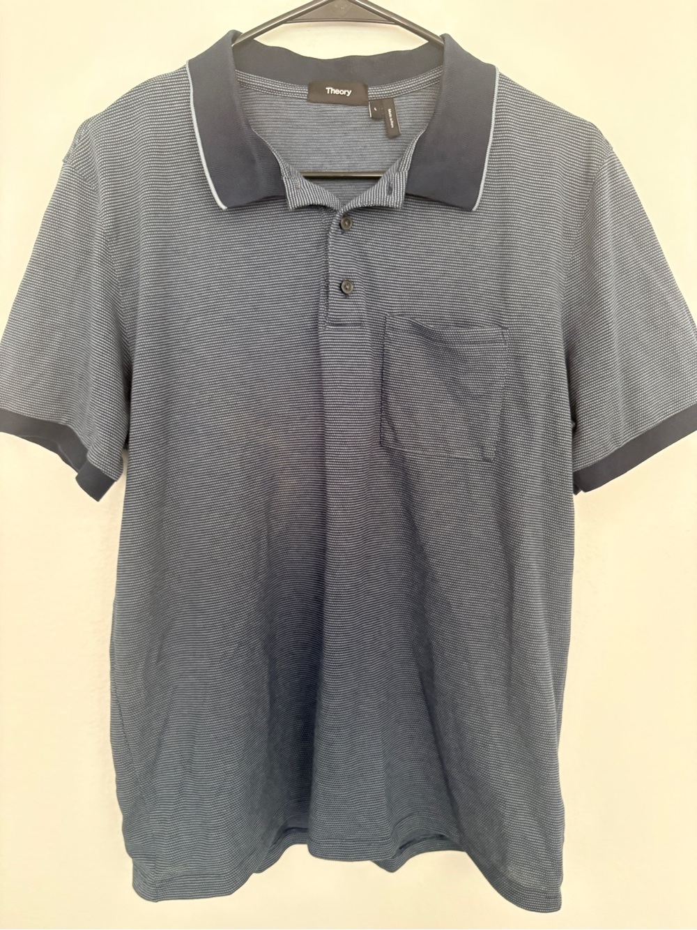 Theory Men's Blue Short-Sleeve Polo with Chest Pocket